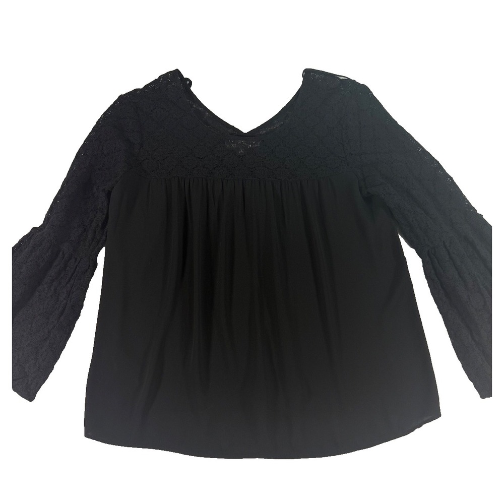 LOFT Women's Small Black Lace Crochet Long Bell Sleeve Blouse Top